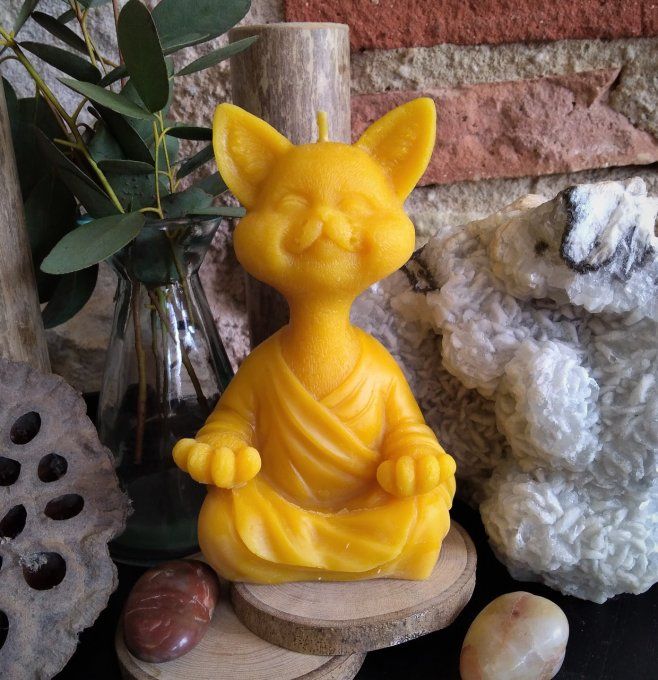 bougie-cire d'abeille-chat-bouddha