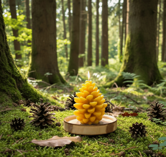Bougie-pomme de pin-cire d'abeille