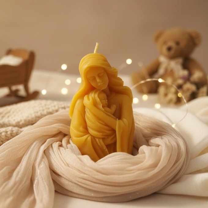 Bougie Vierge et l'enfant cire d'abeille